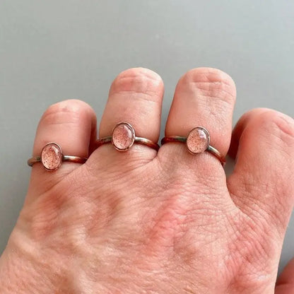 Electroformed Copper Strawberry Quartz Ring: Handmade Boho Jewelry - BlackbirdSageStudio
