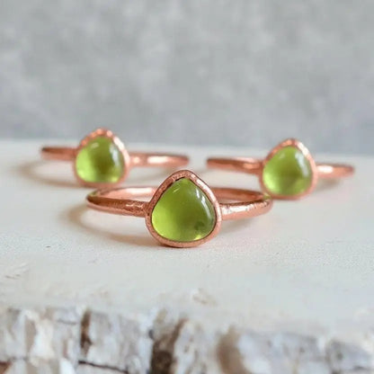 Electroformed Copper Peridot Ring: August Birthstone Jewelry, Crystal Jewelry Gift, Holiday Present For Her - BlackbirdSageStudio