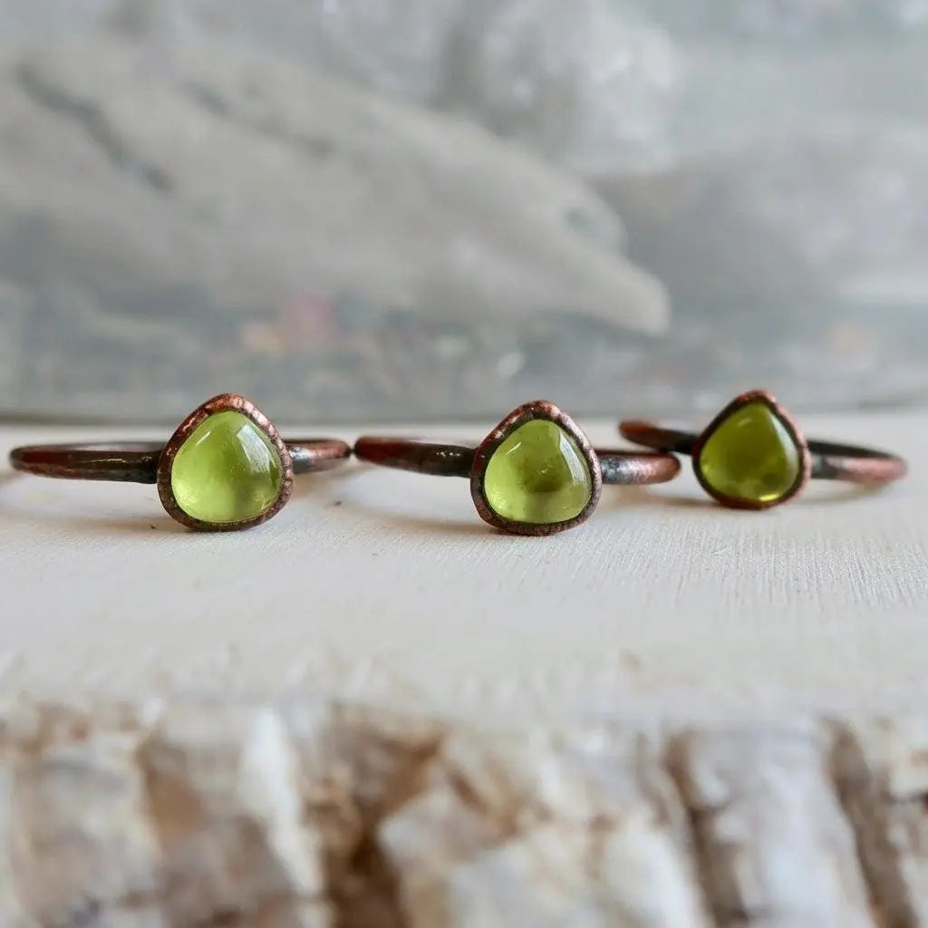 Electroformed Copper Peridot Ring: August Birthstone Jewelry, Crystal Jewelry Gift, Holiday Present For Her - BlackbirdSageStudio