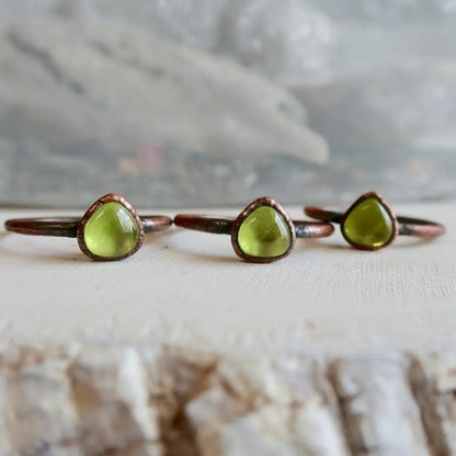 Electroformed Copper Peridot Ring: August Birthstone Jewelry, Crystal Jewelry Gift, Holiday Present For Her - BlackbirdSageStudio