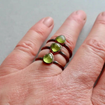 Electroformed Copper Peridot Ring: August Birthstone Jewelry, Crystal Jewelry Gift, Holiday Present For Her - BlackbirdSageStudio