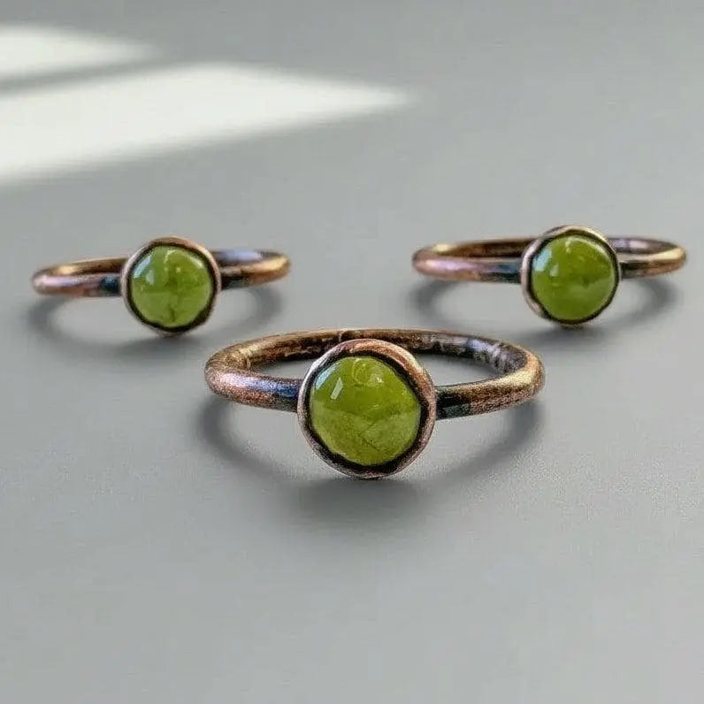 Electroformed Copper Peridot Ring: Handmade Boho Jewelry, Crystal Jewelry Gift, Holiday Present For Her - BlackbirdSageStudio