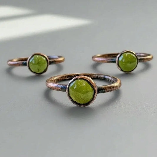 Electroformed Copper Peridot Ring: Handmade Boho Jewelry, Crystal Jewelry Gift, Holiday Present For Her - BlackbirdSageStudio