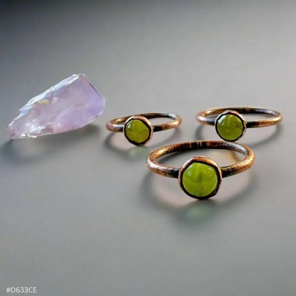 Electroformed Copper Peridot Ring: Handmade Boho Jewelry, Crystal Jewelry Gift, Holiday Present For Her - BlackbirdSageStudio