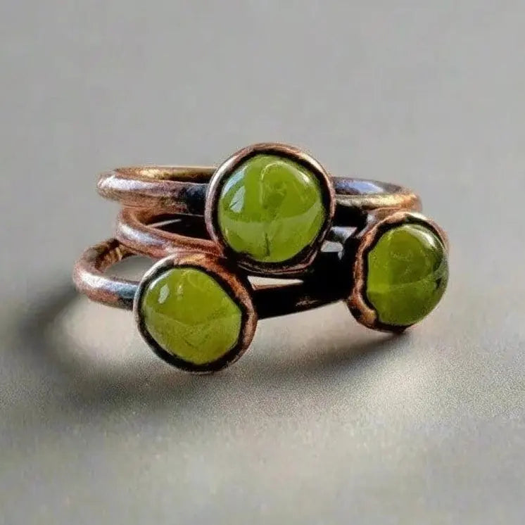 Electroformed Copper Peridot Ring: Handmade Boho Jewelry, Crystal Jewelry Gift, Holiday Present For Her - BlackbirdSageStudio