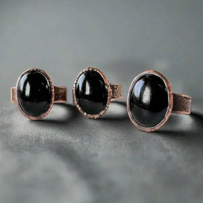 Onyx Statement Ring Handmade Copper Electroformed Boho Jewelry Witchy Black Stone Crystal Gift - BlackbirdSageStudio