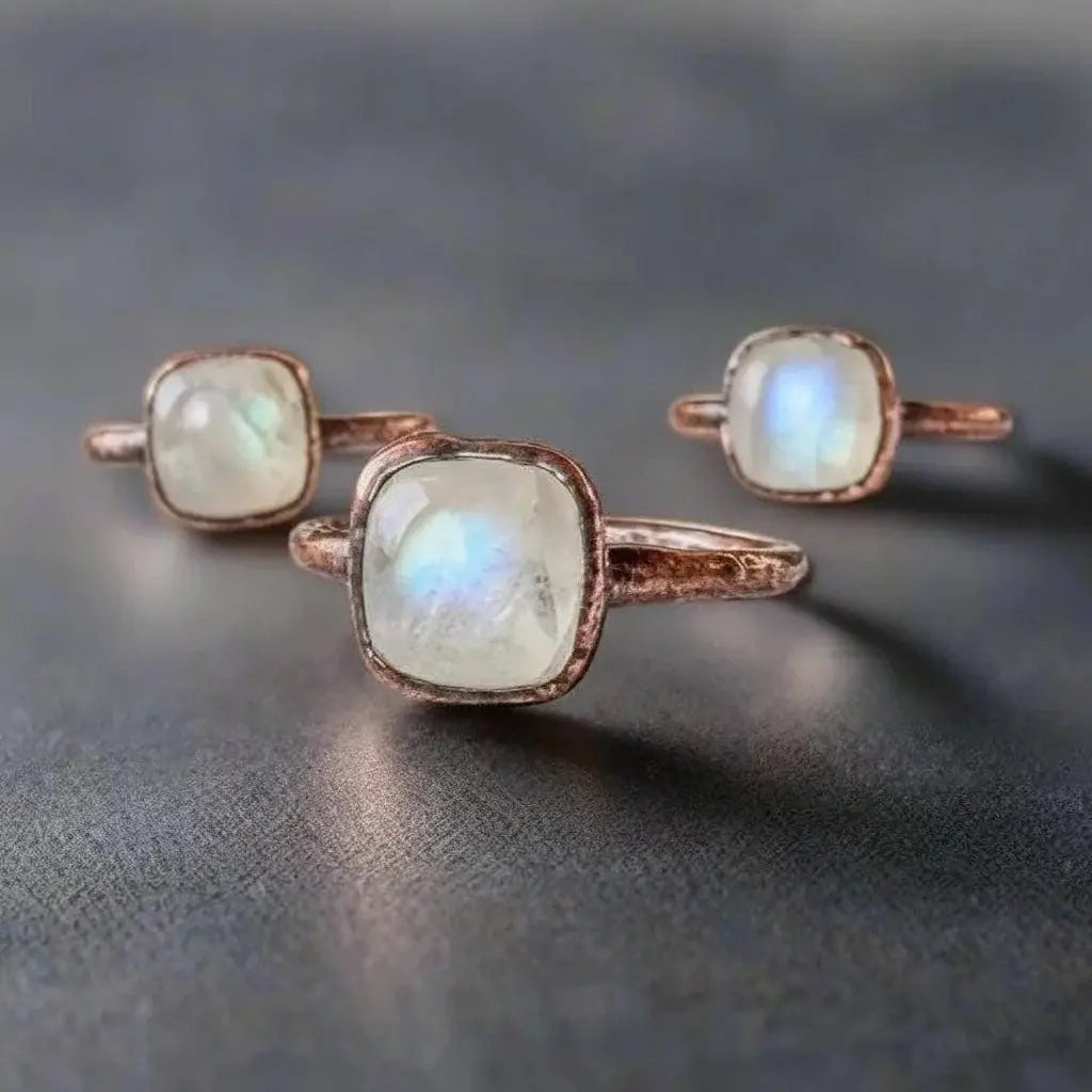 Handmade Moonstone Copper Ring: Electroformed Boho Statement Jewelry - BlackbirdSageStudio