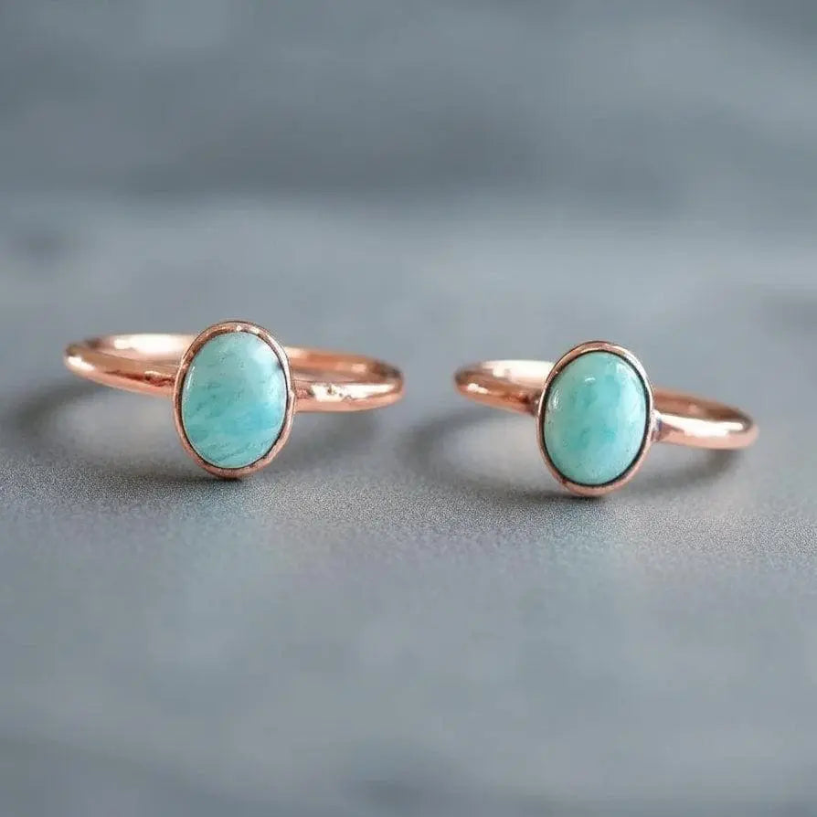 Electroformed Copper Amazonite Ring: Handmade Bohemian Crystal Jewelry - BlackbirdSageStudio