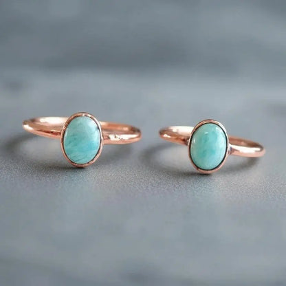 Electroformed Copper Amazonite Ring: Handmade Bohemian Crystal Jewelry - BlackbirdSageStudio