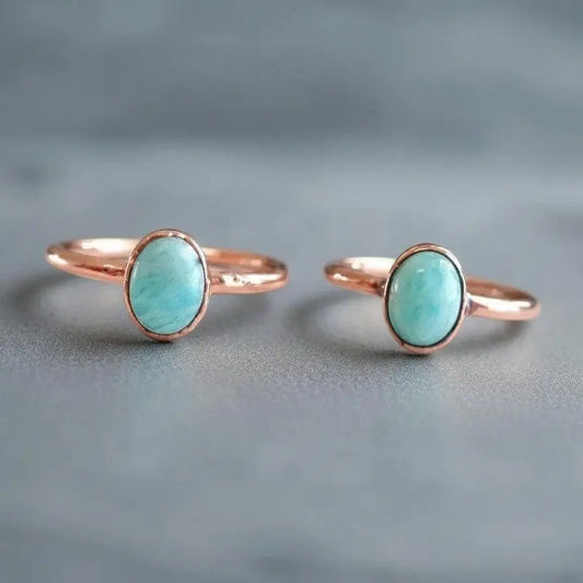Electroformed Copper Amazonite Ring: Handmade Bohemian Crystal Jewelry - BlackbirdSageStudio