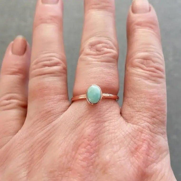 Electroformed Copper Amazonite Ring: Handmade Bohemian Crystal Jewelry - BlackbirdSageStudio