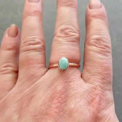 Electroformed Copper Amazonite Ring: Handmade Bohemian Crystal Jewelry - BlackbirdSageStudio