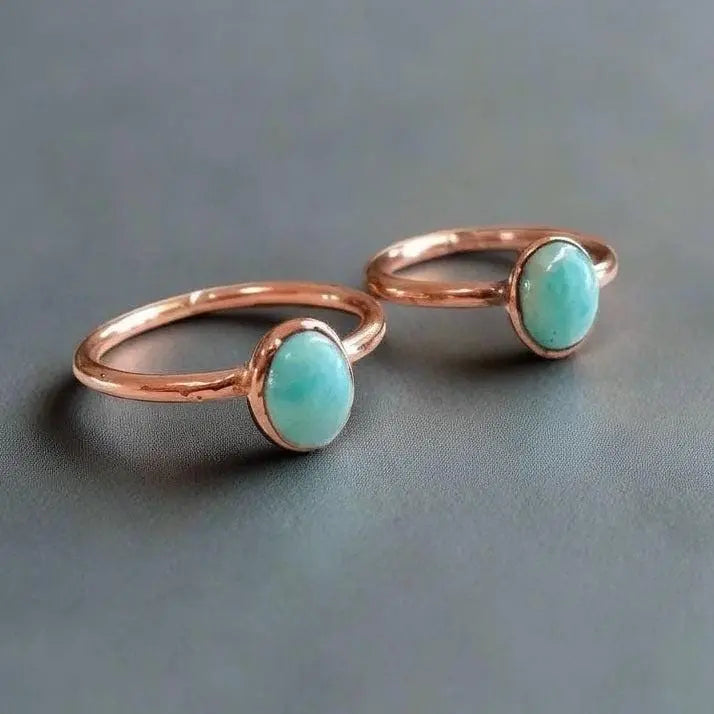 Electroformed Copper Amazonite Ring: Handmade Bohemian Crystal Jewelry - BlackbirdSageStudio