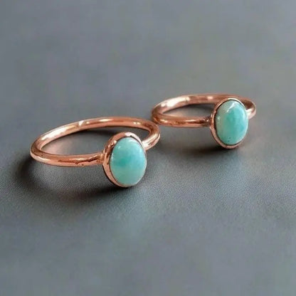 Electroformed Copper Amazonite Ring: Handmade Bohemian Crystal Jewelry - BlackbirdSageStudio