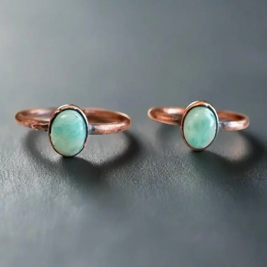Electroformed Copper Amazonite Ring: Handmade Bohemian Crystal Jewelry - BlackbirdSageStudio