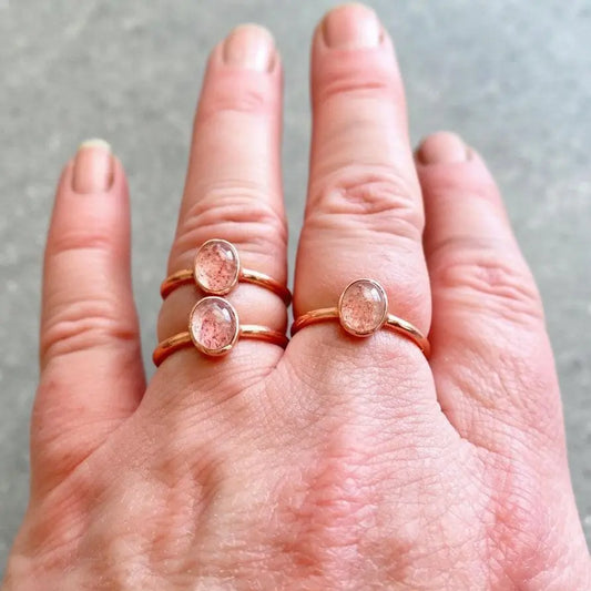 Electroformed Copper Ring: Strawberry Quartz Boho Stone, Crystal Jewelry Gift, Holiday Present For Her - BlackbirdSageStudio