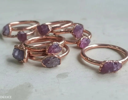 Dainty Raw Pink Tourmaline Copper Ring: Electroformed Stacking Ring - BlackbirdSageStudio