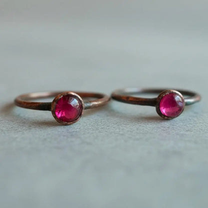 Ruby Stacking Ring, Copper Jewelry, July Birthstone, Electroformed Crystals, Bohemian, Boho, Gypsy Style - BlackbirdSageStudio