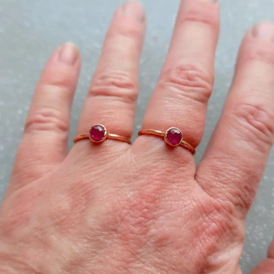 Ruby Stacking Ring, Copper Jewelry, July Birthstone, Electroformed Crystals, Bohemian, Boho, Gypsy Style - BlackbirdSageStudio