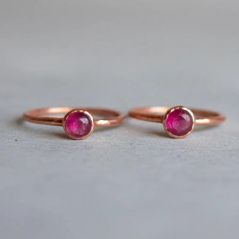 Ruby Stacking Ring, Copper Jewelry, July Birthstone, Electroformed Crystals, Bohemian, Boho, Gypsy Style - BlackbirdSageStudio