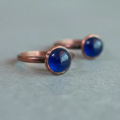 Electroformed Copper Iolite Ring: Bohemian Crystal Jewelry - BlackbirdSageStudio