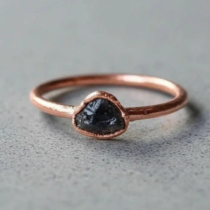 Electroformed Copper Black Tourmaline Ring: Handmade Boho Jewelry Gift - BlackbirdSageStudio