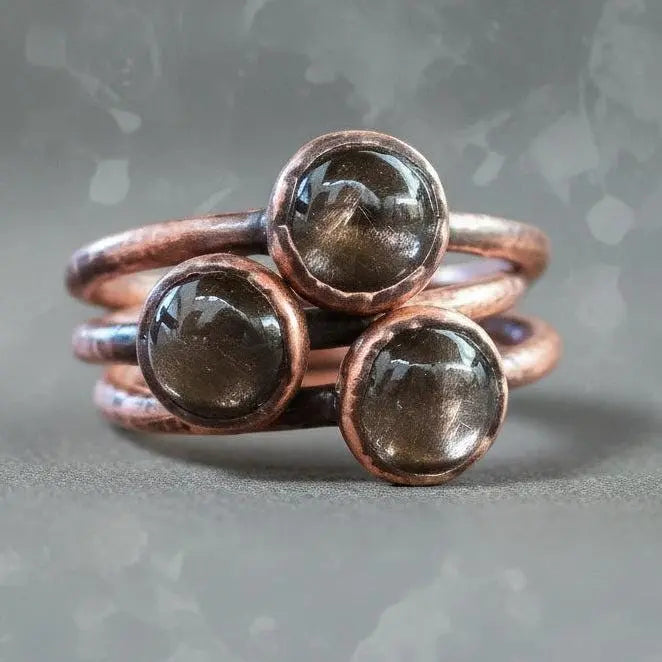 Handmade Black Moonstone Ring: Electroformed Copper, Boho Witch Jewelry Gift - BlackbirdSageStudio