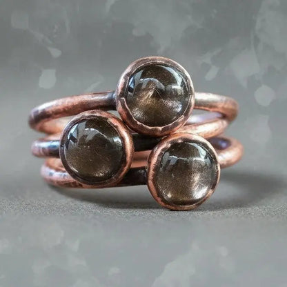 Handmade Black Moonstone Ring: Electroformed Copper, Boho Witch Jewelry Gift - BlackbirdSageStudio