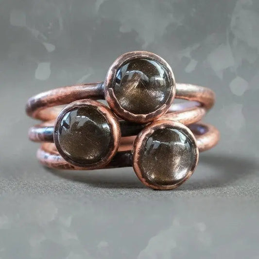 Handmade Black Moonstone Ring: Electroformed Copper, Boho Witch Jewelry Gift - BlackbirdSageStudio