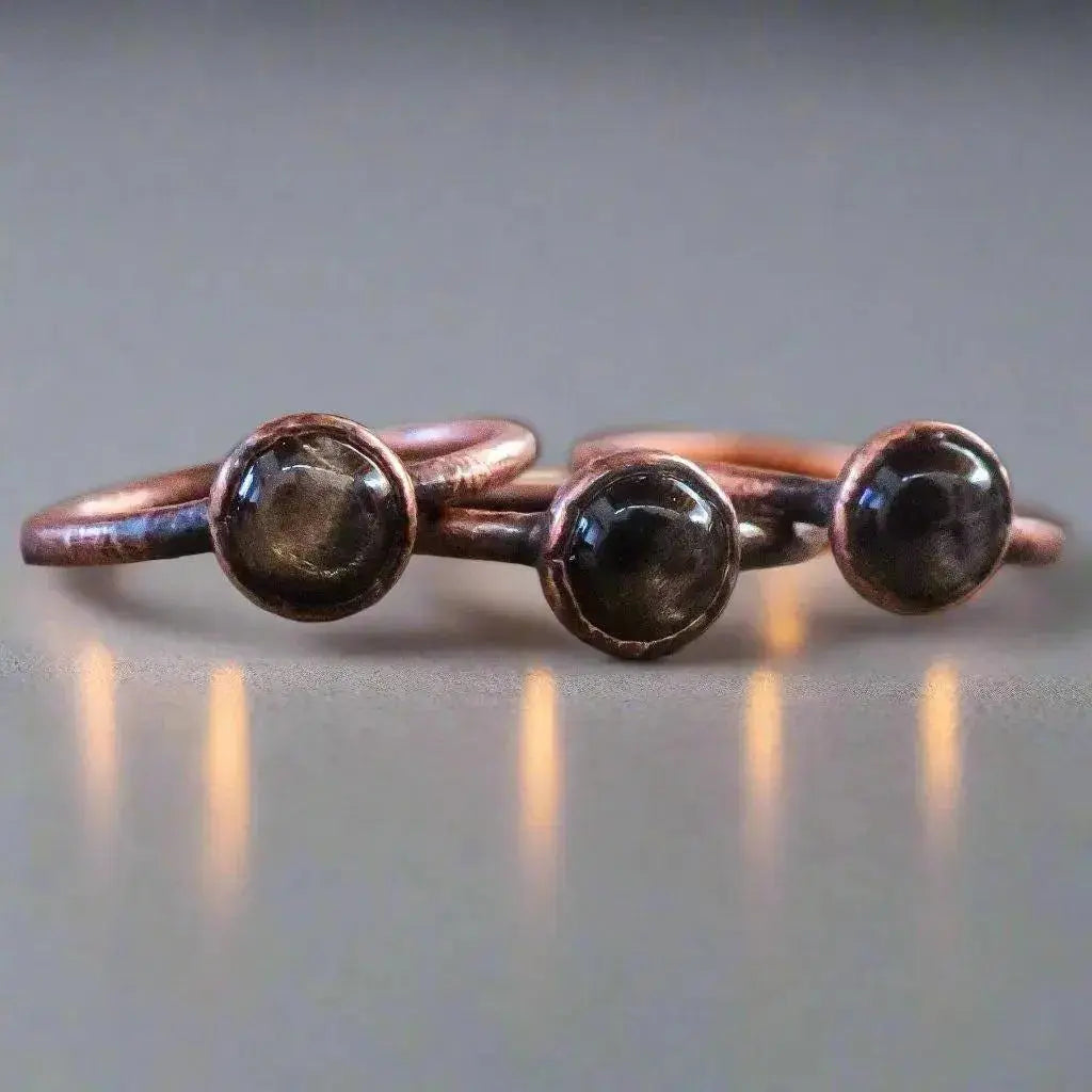 Handmade Black Moonstone Ring: Electroformed Copper, Boho Witch Jewelry Gift - BlackbirdSageStudio