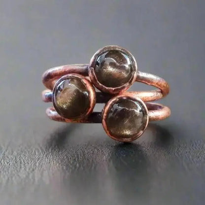 Handmade Black Moonstone Ring: Electroformed Copper, Boho Witch Jewelry Gift - BlackbirdSageStudio