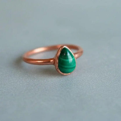 Teardrop Malachite Ring: Electroformed Copper Rustic Jewelry, Crystal Jewelry Gift, Holiday Present For Her - BlackbirdSageStudio