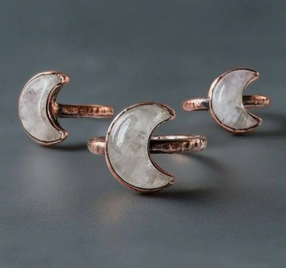 Kunzite Crescent Moon Ring: Electroformed Copper Boho Jewelry - BlackbirdSageStudio