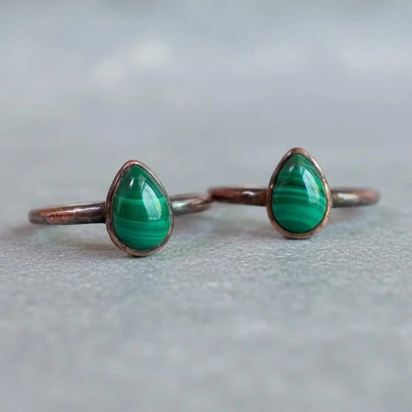 Teardrop Malachite Ring: Electroformed Copper Band, Handmade Jewelry - BlackbirdSageStudio
