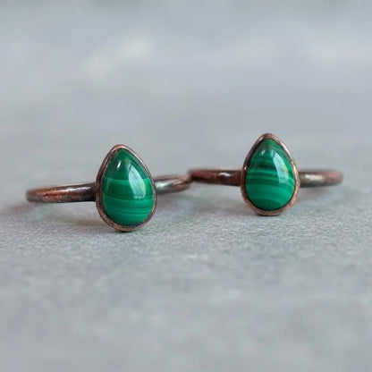 Teardrop Malachite Ring: Electroformed Copper Band, Handmade Jewelry - BlackbirdSageStudio