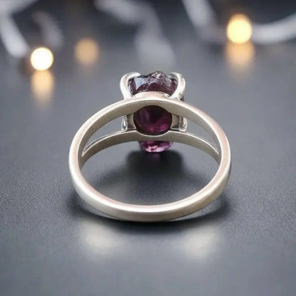 Raw Garnet Sterling Silver Ring: Prong Set January Birthstone - BlackbirdSageStudio