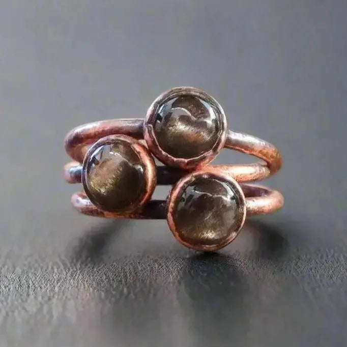 Electroformed Copper Black Moonstone Ring: Handmade Boho Jewelry - BlackbirdSageStudio