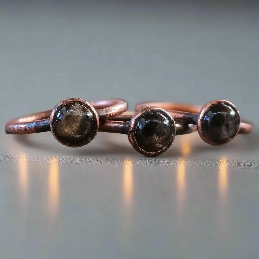 Electroformed Copper Black Moonstone Ring: Handmade Boho Jewelry - BlackbirdSageStudio