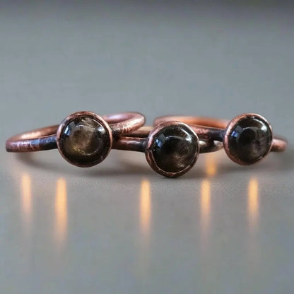 Electroformed Copper Black Moonstone Ring: Handmade Boho Jewelry - BlackbirdSageStudio