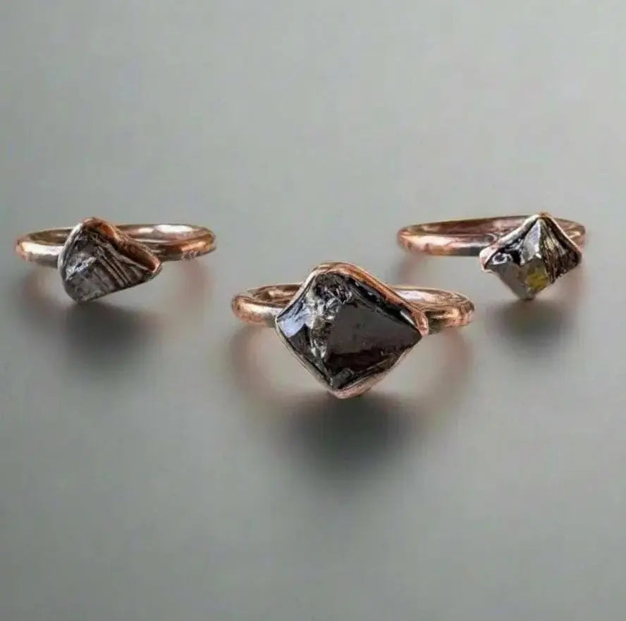 Electroformed Copper Ring: Raw Elite Shungite Crystal, Handmade Boho Jewelry - BlackbirdSageStudio