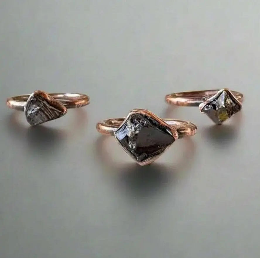 Electroformed Copper Ring: Raw Elite Shungite Crystal, Handmade Boho Jewelry - BlackbirdSageStudio