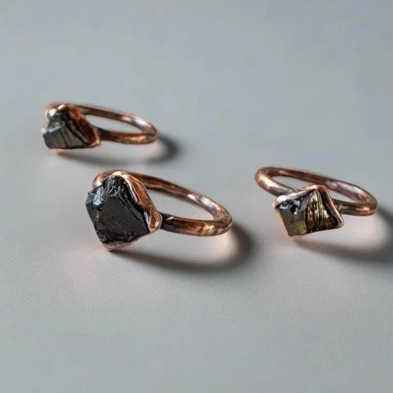 Electroformed Copper Ring: Raw Elite Shungite Crystal, Handmade Boho Jewelry - BlackbirdSageStudio
