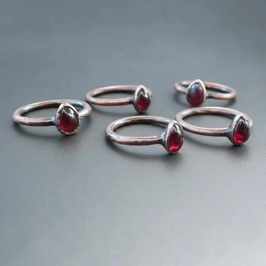 Electroformed Copper Garnet Ring: Teardrop January Birthstone, Crystal Jewelry Gift, Holiday Present For Her - BlackbirdSageStudio