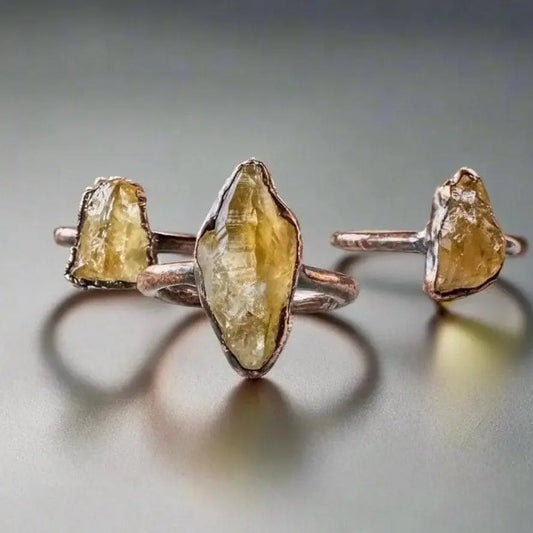 Raw Citrine Copper Ring: Electroformed Boho Crystal Jewelry - BlackbirdSageStudio