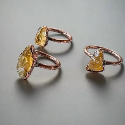 Raw Citrine Copper Ring: Electroformed Boho Crystal Jewelry - BlackbirdSageStudio