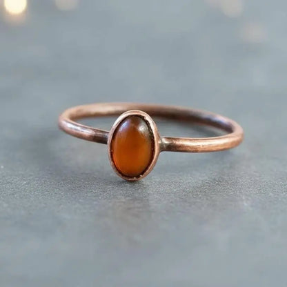 Electroformed Copper Ring: Authentic Baltic Amber Stacking Ring, Crystal Jewelry Gift - BlackbirdSageStudio