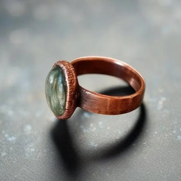Handmade Seraphinite Ring: Electroformed Copper Wide Band, Boho Statement Jewelry - BlackbirdSageStudio
