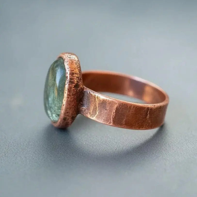 Handmade Seraphinite Ring: Electroformed Copper Wide Band, Boho Statement Jewelry - BlackbirdSageStudio