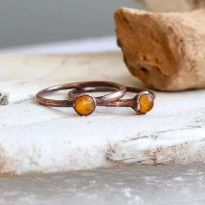 Dainty Amber Ring in Copper, Crystal Jewelry, Copper Band, Bohemian, Electroformed, Boho, Rustic - BlackbirdSageStudio