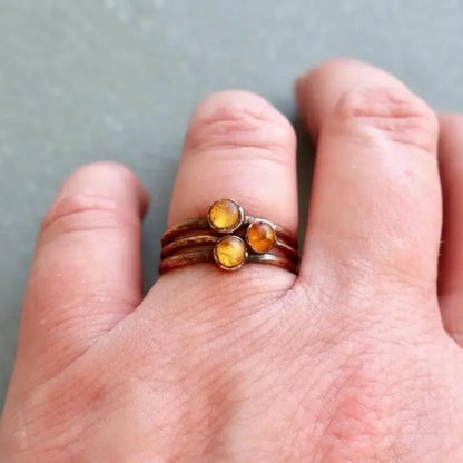 Dainty Amber Ring in Copper, Crystal Jewelry, Copper Band, Bohemian, Electroformed, Boho, Rustic - BlackbirdSageStudio